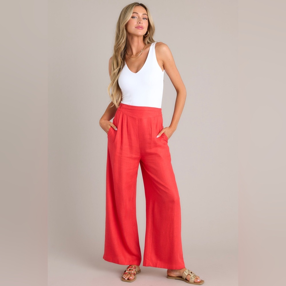 Miss Avenue Red Semi Sheer Wide Leg Pants